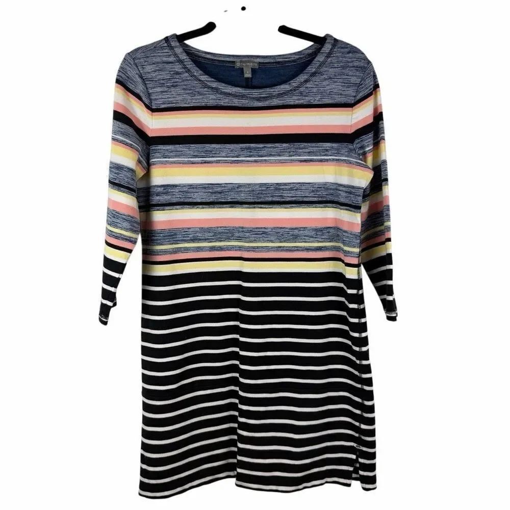 Talbots navy, yellow, coral striped dress- size s